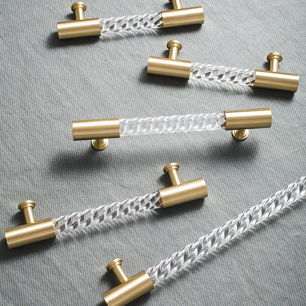 2 Pcs Gold Cabinet Pulls Cabinet Knobs, Transparent Acrylic Brass Cabinet Knobs, T Bar Handle Kitchen Door Cabinet Drawer Dresser Pull HandlesHole