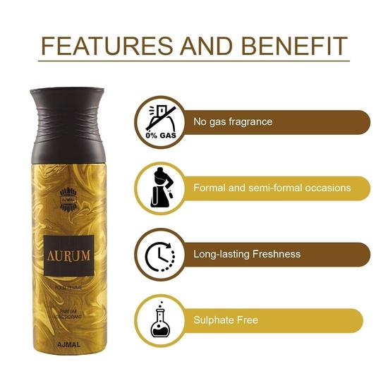 Ajmal Aurum & Aurum & Blu Deodorant Spray - For Men & Women (200 Ml, Pack of 3)