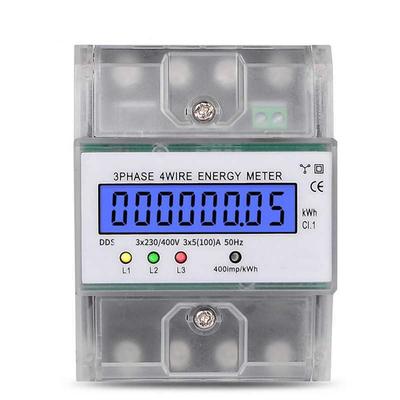 Three Phase 4 Wire DIN Rail Energy Meter 4P High Precision LCD Display Electroni 380V Power Meter for Industrial Use