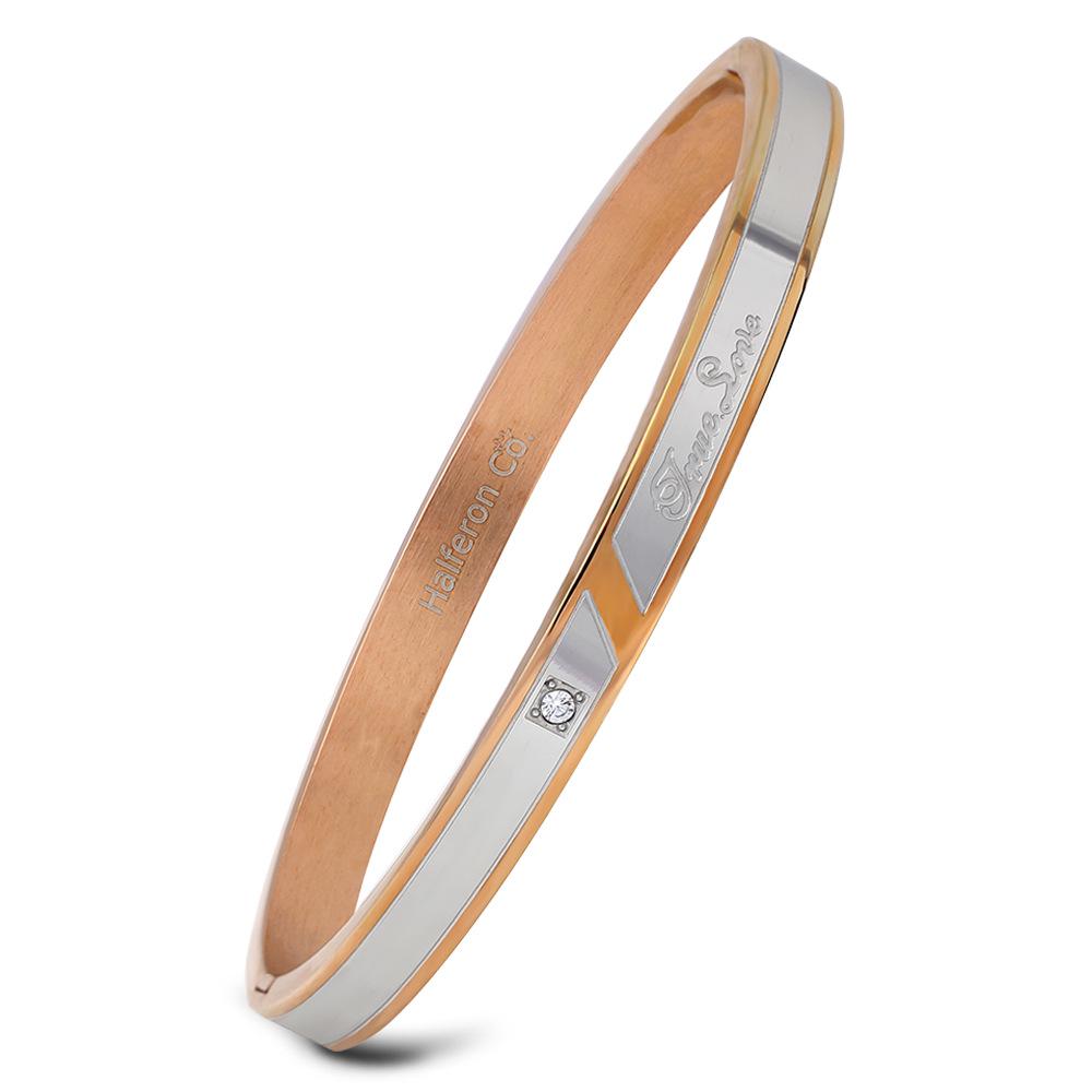 Stylish Zirconia Open Cuff Bracelet - 4MM/6MM Stainless Steel Couple Design