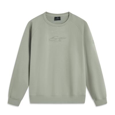 Li Ning Wade Series Letter Round Neck Comfortable Breathable Versatile Fleece Warm Loose Sports Sweatshirt Men Sweatshirt Frost-Gray AWDU293-4