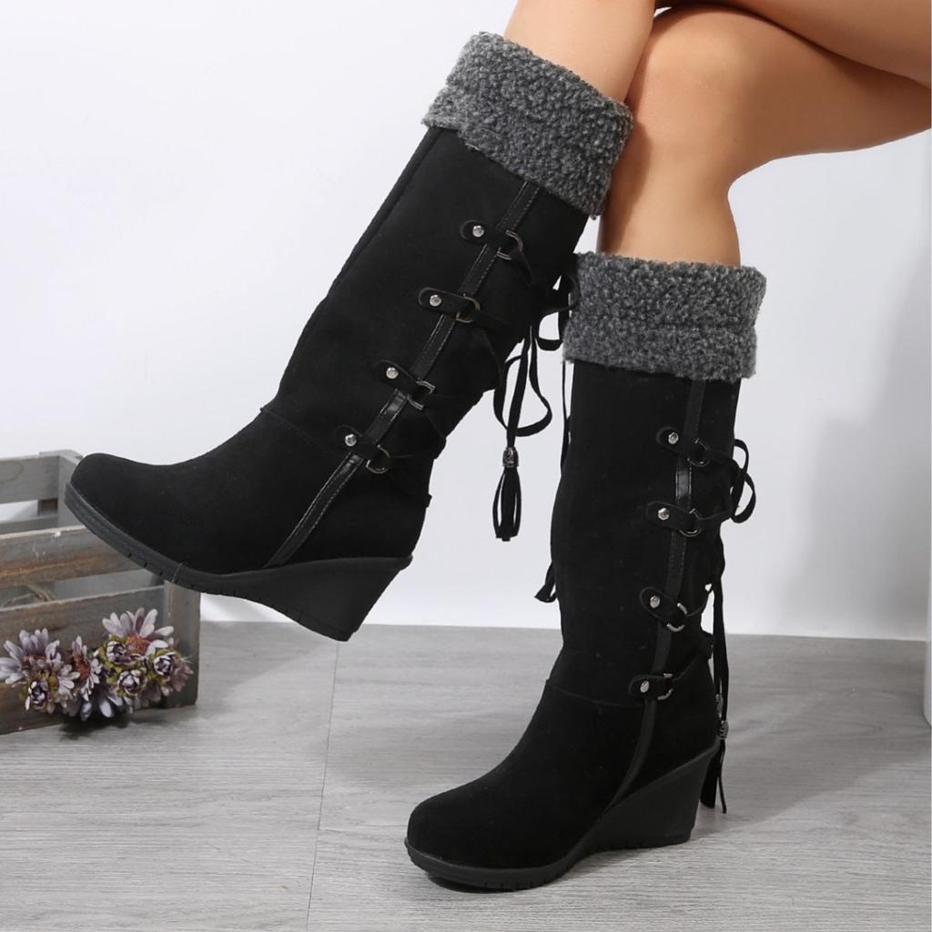 Damskie Zimowe Ciepłe Futrzane Śniegowce na Miękkiej Podeszwie Sznurowane w Dużym Rozmiarze, Wyściełane, Botki za Kostkę, Antypoślizgowe, Sportowe, Bawełniane Buty do Wędrówek