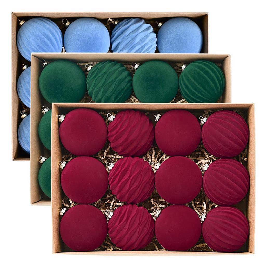 8cm Velvet Dark Color Flocked Christmas Tree Ornaments