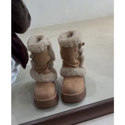Real Fur Integrated Thick-bottomed Fluffy Snow Boots Women's New Winter Velvet Warm Non-slip Cotton Boots