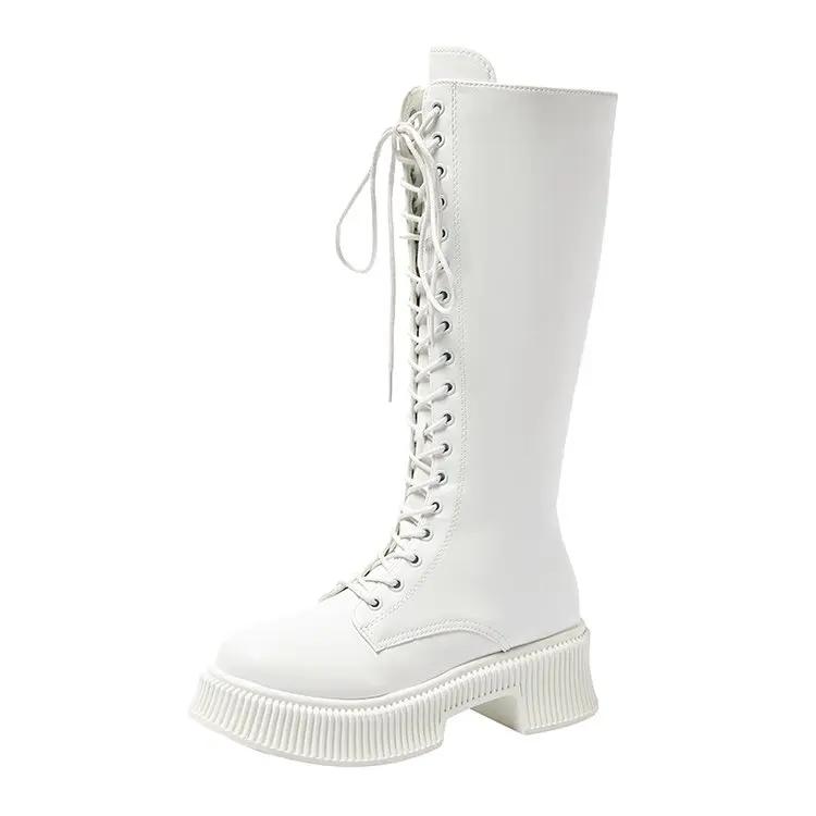 Fashion Women's Thigh High Boots Black Fashion Black Punk Goth Sexy Woman Platform Boots Motorcycle Boot Women Heels Shoes Big Size 43