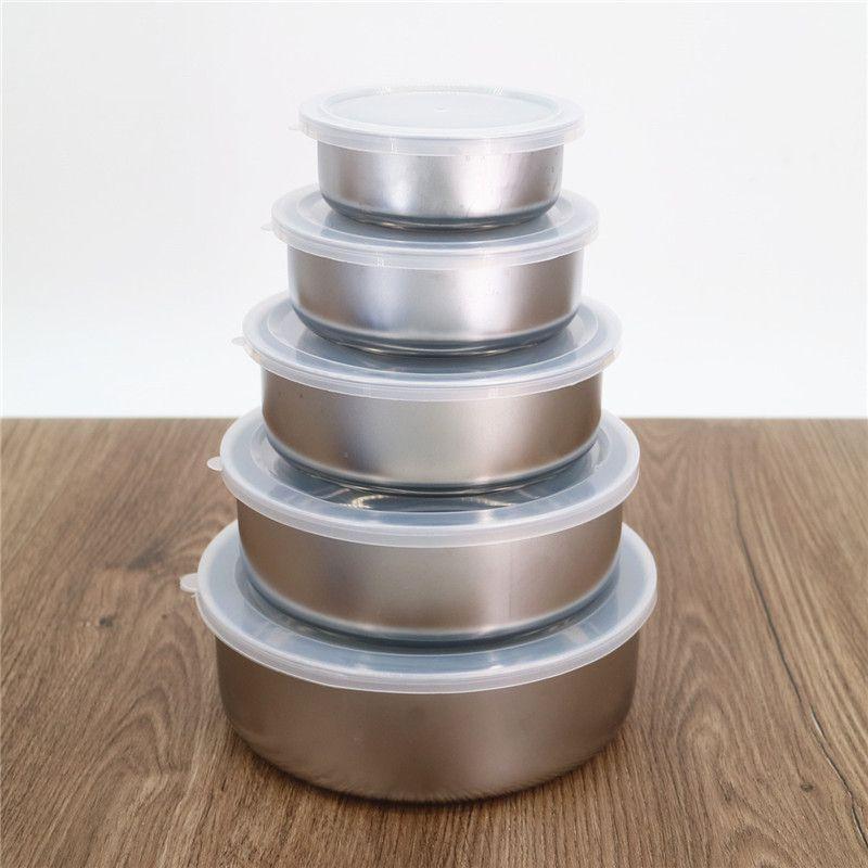 

5pcsset Steel Stainless Crisper Household Food Container Set Lunch Box Sealed 5pcs