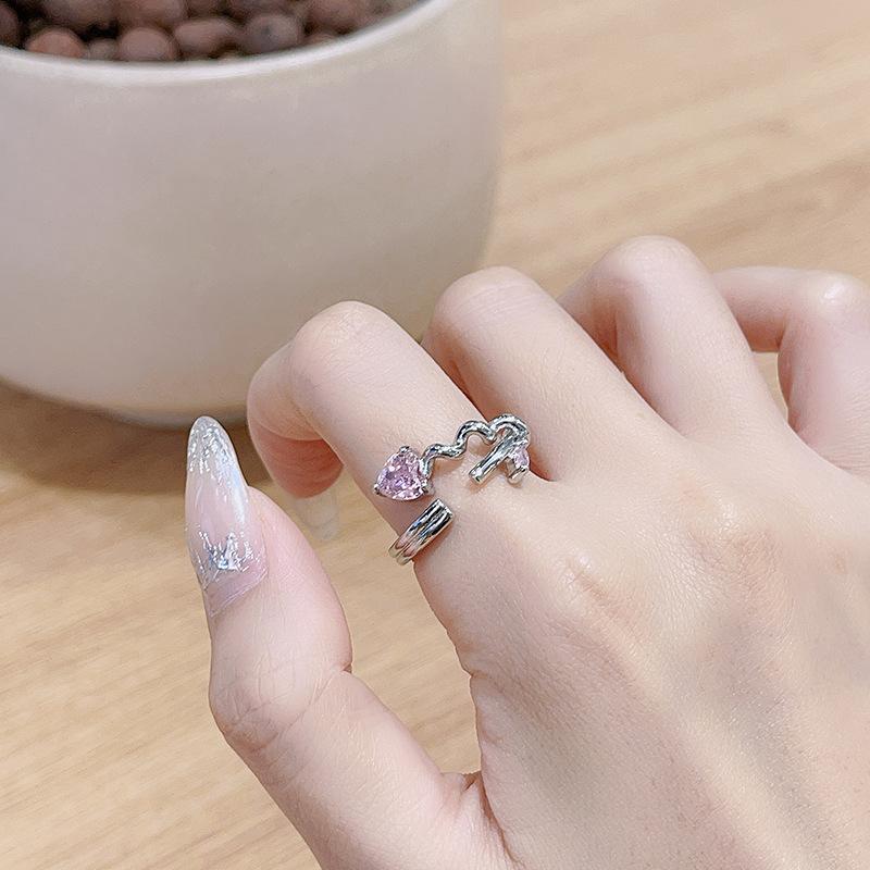 

Pink Diamond Love Butterfly Ring Women S Fashion Personality Advanced Sense Index Finger Ring Light Luxury Niche Design Open Ring Adjustable opening
