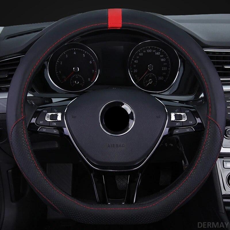 DERMAY D-förmiger Sport-Lenkradbezug aus echtem Leder für VW Scirocco 2009 2010 2011 2013 2014 2015 2016