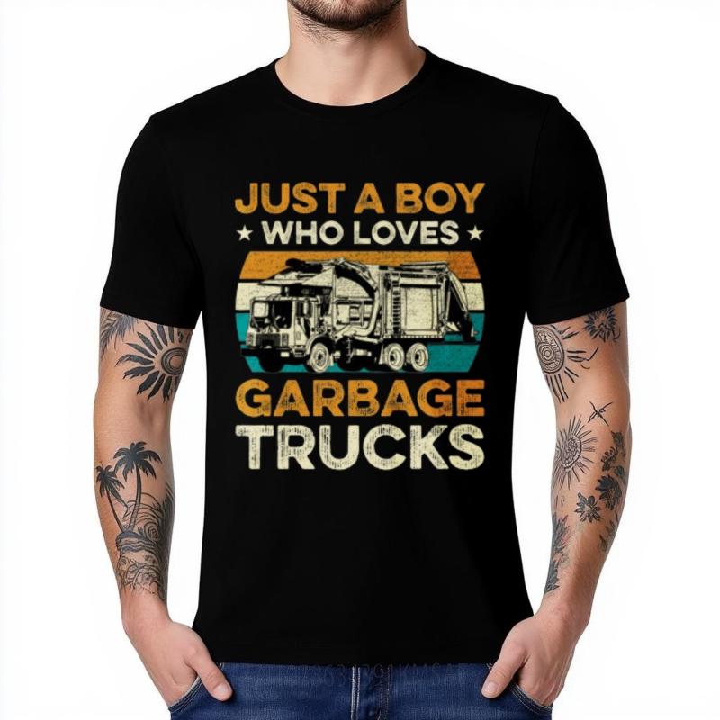 Unisexs Top Printed Boys Short Sleeve Tshirt Plus Size Just A Boy Who Loves Garbage Trucks Comfort Male Top Tees Everyday Tee