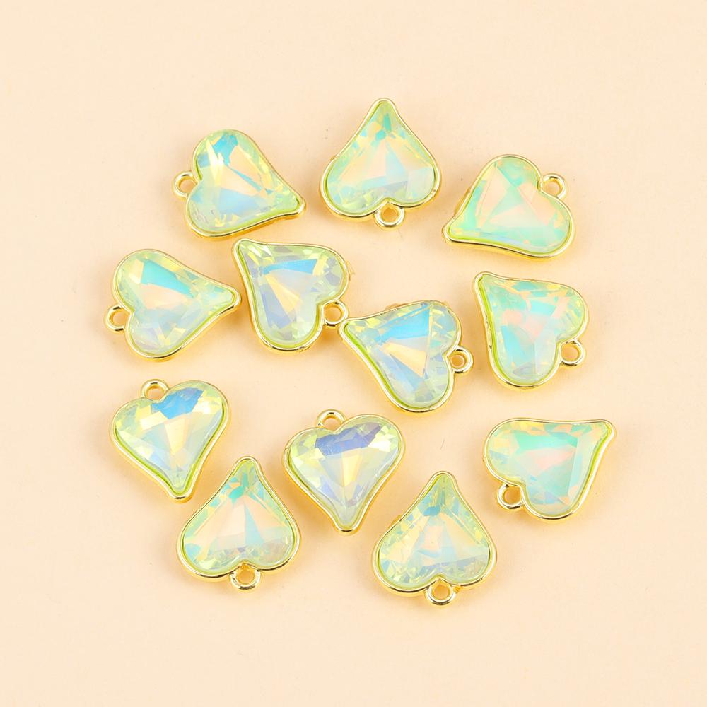 10Pcs Multicolor Crystal Peach Heart Charms For Women Girls Jewelry Making DIY Sweet Romantic Love Heart Pendant Necklace Crafts