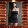 Vintage Metal Tin Sign Curvy Asian Woman In Black Strapless Dress Retro Wall Art Decor for Bar Cafe Bedroom Xcm