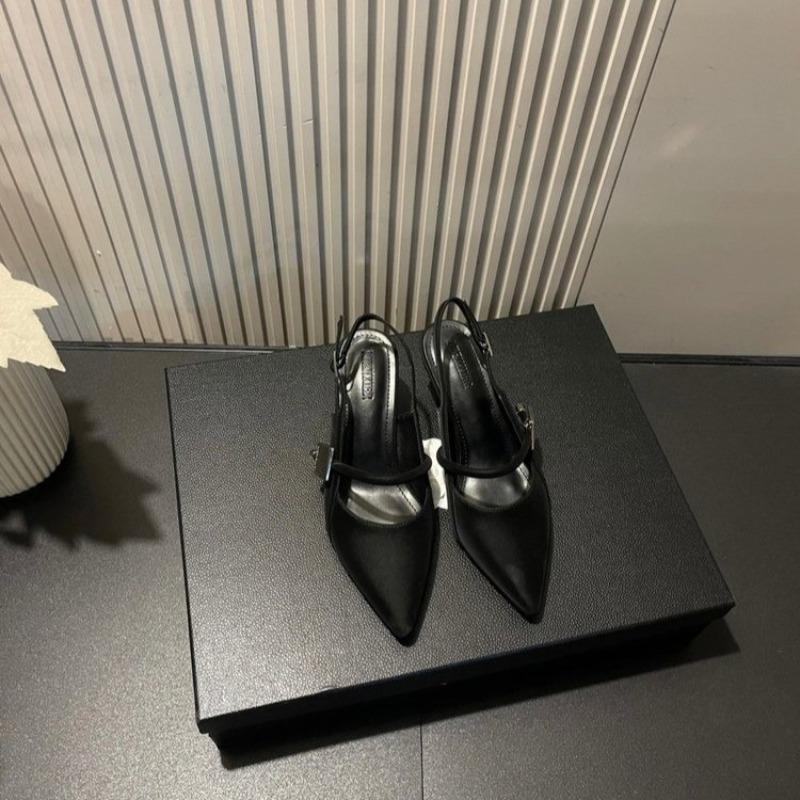 Fashion Hot Selling 2025 Summer Women's Shoes Patent Leather Slip on Pointed Toe Sandal Buckle Slingbacks Mid Heels Pumps Sandalia Mujer