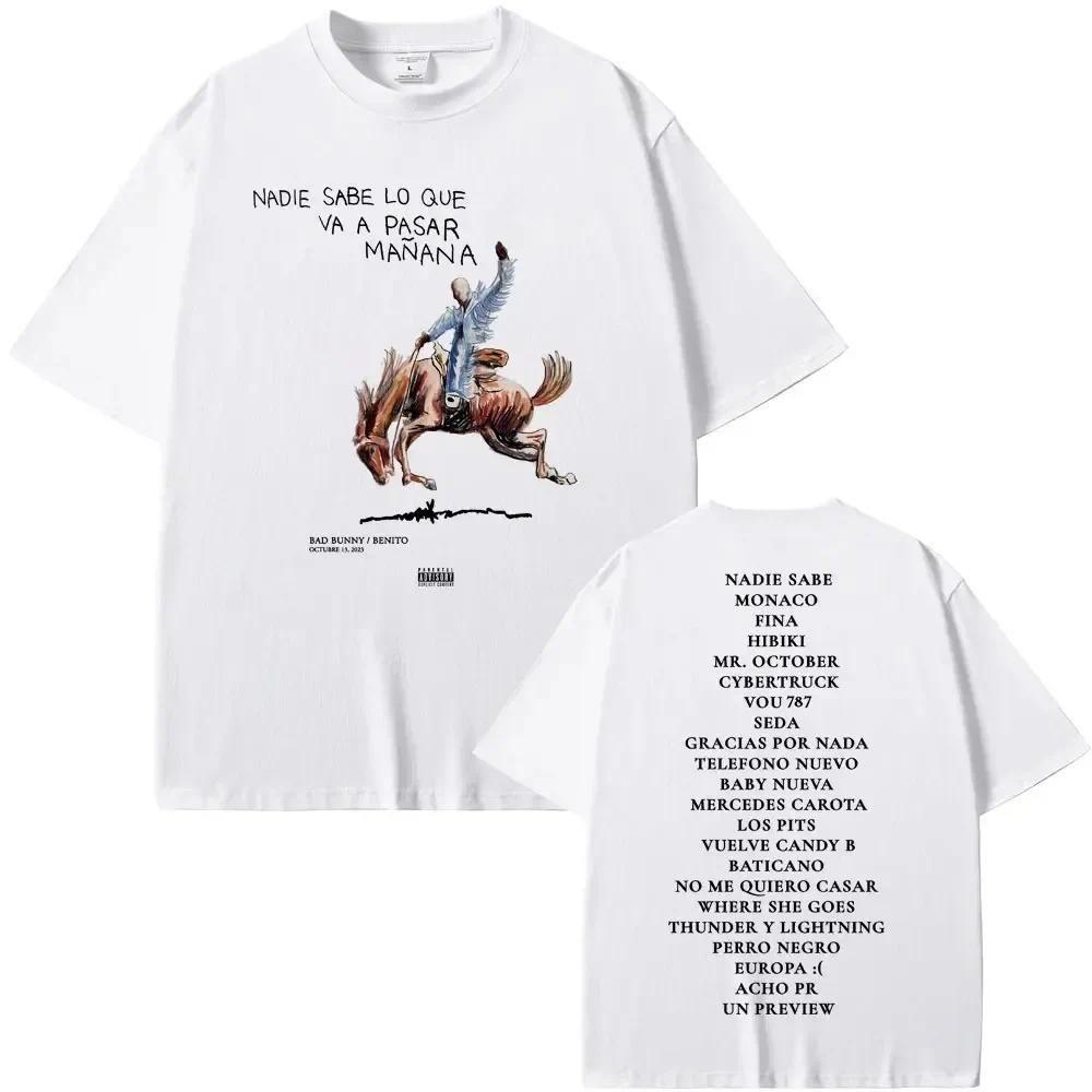 Bad Bunny Nadie Sabe Lo Que Va A Pasar Manana Album Grafiken Grafiken Mode Retro Baumwolle Herren Damen Übergroßes T-Shirt Y2K
