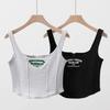 Badblood South Korea Sexy Sexy Vest Camisole Silm Short Letter Embroidered Top Sleeveless Zipper Women's Clothing