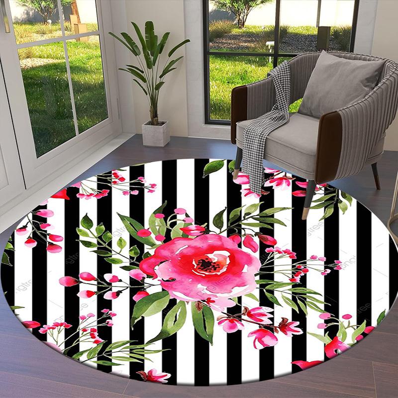 1pc Office Carpet Chair Mats Watercolor Floral Stripes Pattern Design Perfect for Decorating Office Chairs, Living Rooms, Or Bedrooms.YDT192