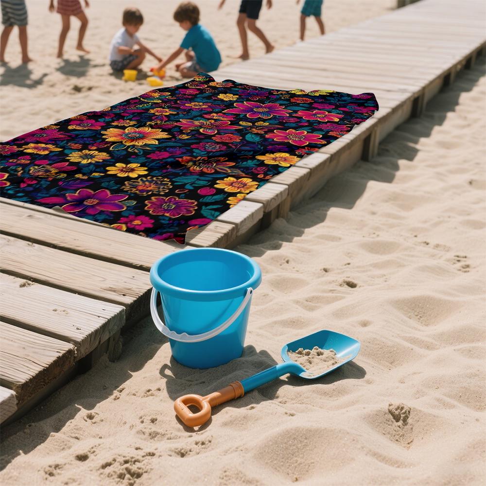 Vibrant Neon Blooms Oversized Microfiber Beach Towel Sand Proof Quick Dry, Absorbent for Swimming Pool Travel Camping