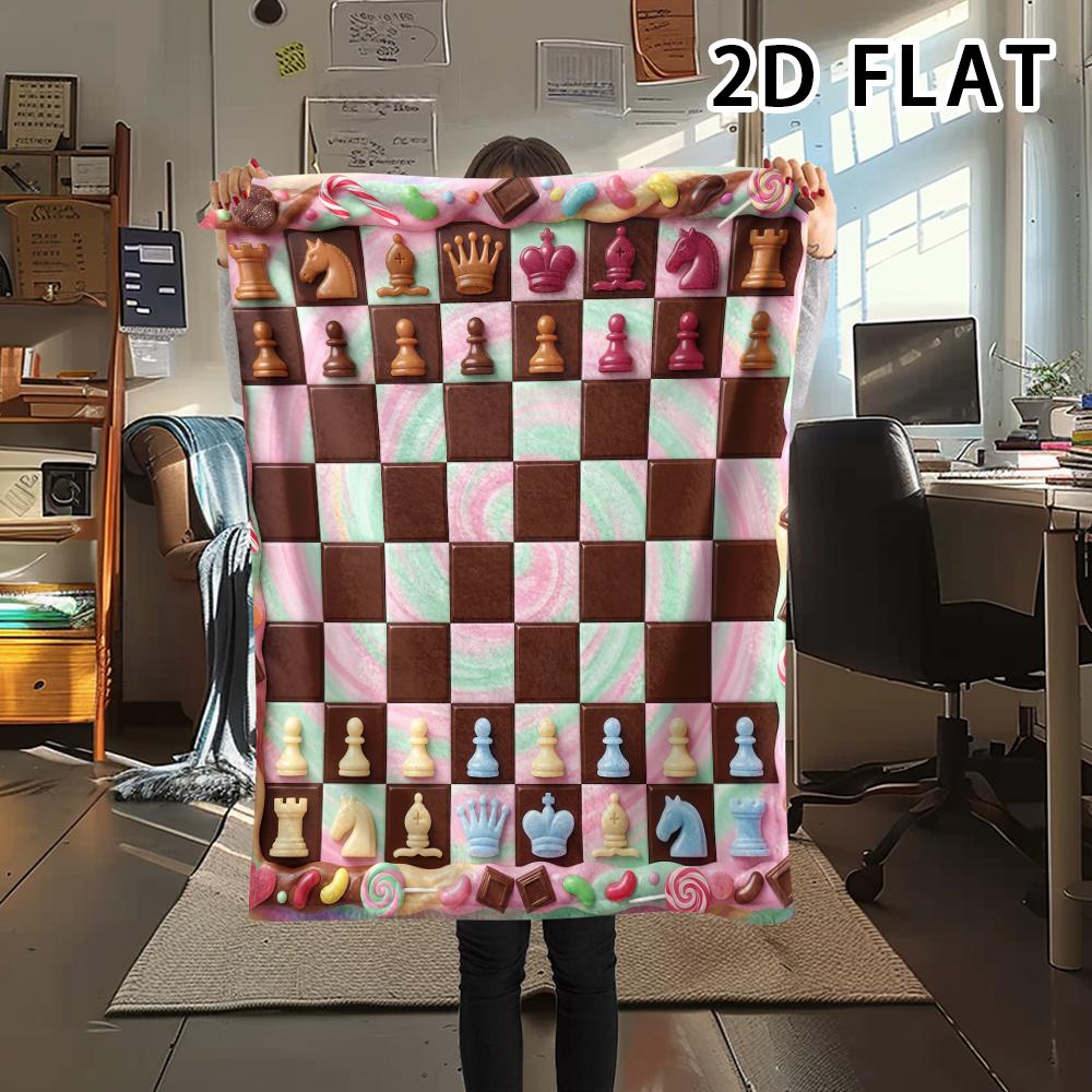1Pc Chess Print Flannel Blanket,High quality Comfortable for All Seasons,Home Decor,Warmth and Comfort,Perfect for Christmas Gifts