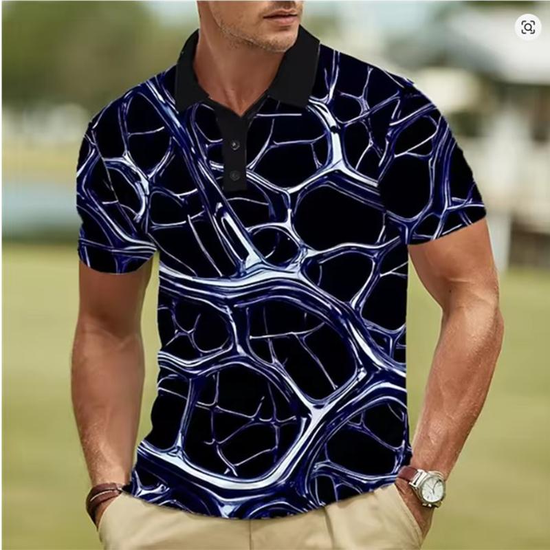 

Мужские поло Для мужчины Абстрактные геометрические поло Мужские футболки с коротким рукавом Поло с воротником Повседневная уличная одежда Мужские топы с 3D-печатью S синий