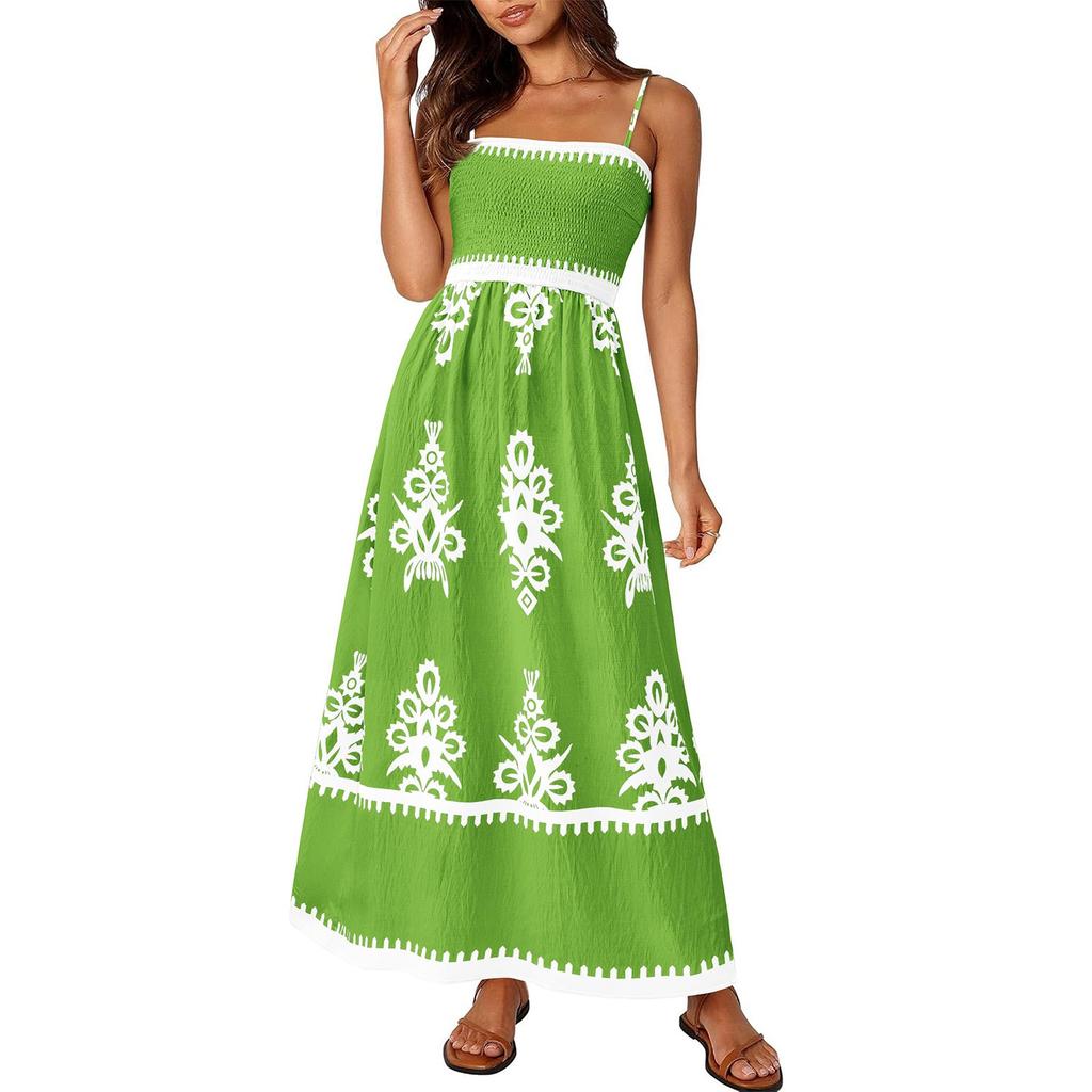 Women's Fashionable Retro Printed Bohemian Beach Dress Beach Vacation Strap Dress