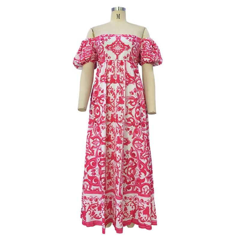 Summer Women's Dress Fashion One Neck Bohemian Print Dresses
