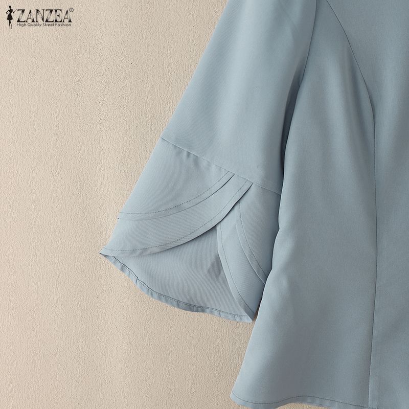 ZANZEA Blusa Elegante Casual para Mujer con Cuello en V, Color Sólido y Mangas 3/4