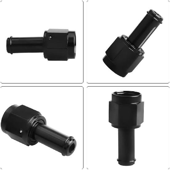 6AN Female to 3/8" Barb Straight Swivel Fitting Adapter Aluminum Black 4Pcs