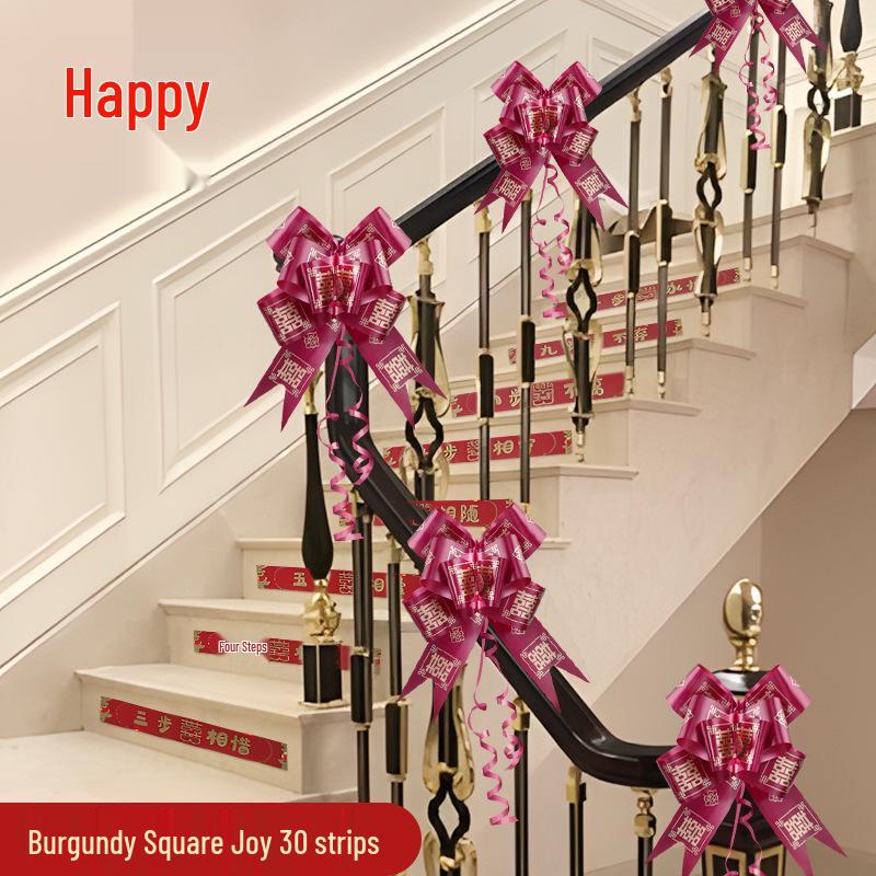 Wedding Decor: Stair Handrails, Floral Arrangements, Ribbons, and Honeymoon Room Accessories