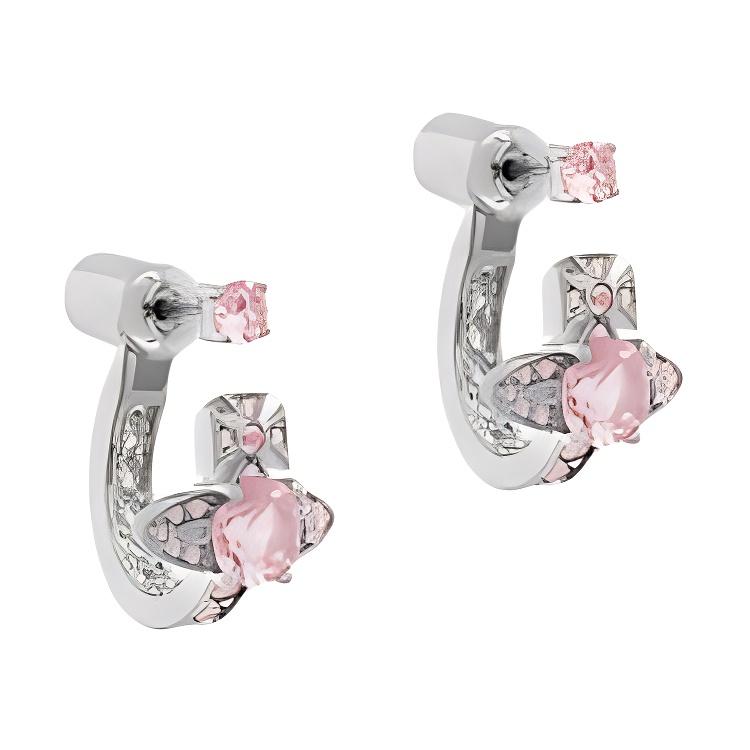 VIVIENNE WESTWOOD Maitena Saturn Crystal Decorated Ring Brass Earrings Women Earrings Pink Silver 8053195081929