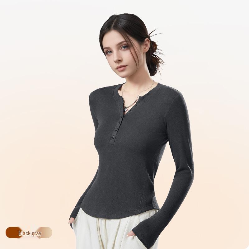 2025 P/Z Dámský zeštíhlující top s dlouhým rukávem z německého sametu s výstřihem do V a knoflíky - korejský styl