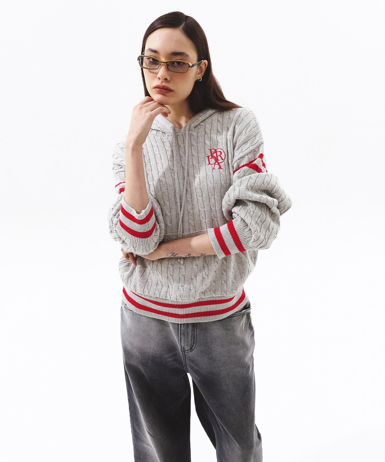 Prenda Stripe Color Knit Hoodie Oatmeal Reference/Free