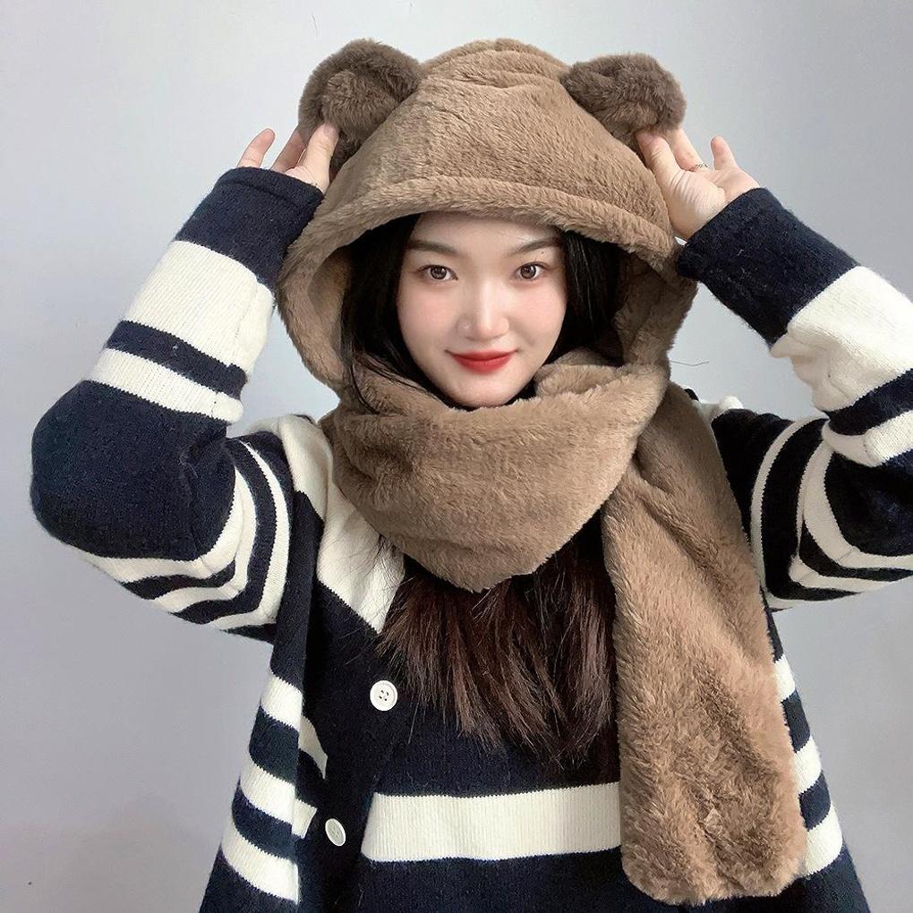Cutie Bear Integrated Hood Muffler (Brown)