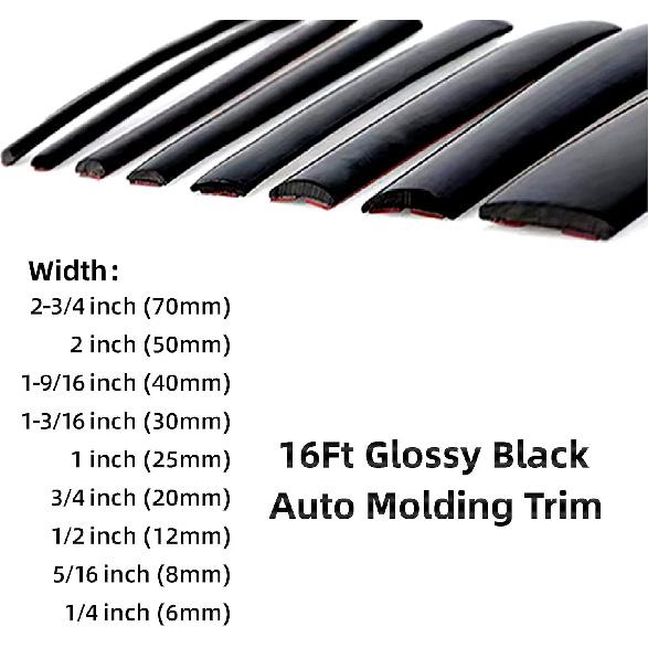 16Ft Glossy Black Automotive Car Exterior And Interior Molding Trim Universal Bumper Window Door Body Side Decorative Strip Scratch-Proof (1 Inch