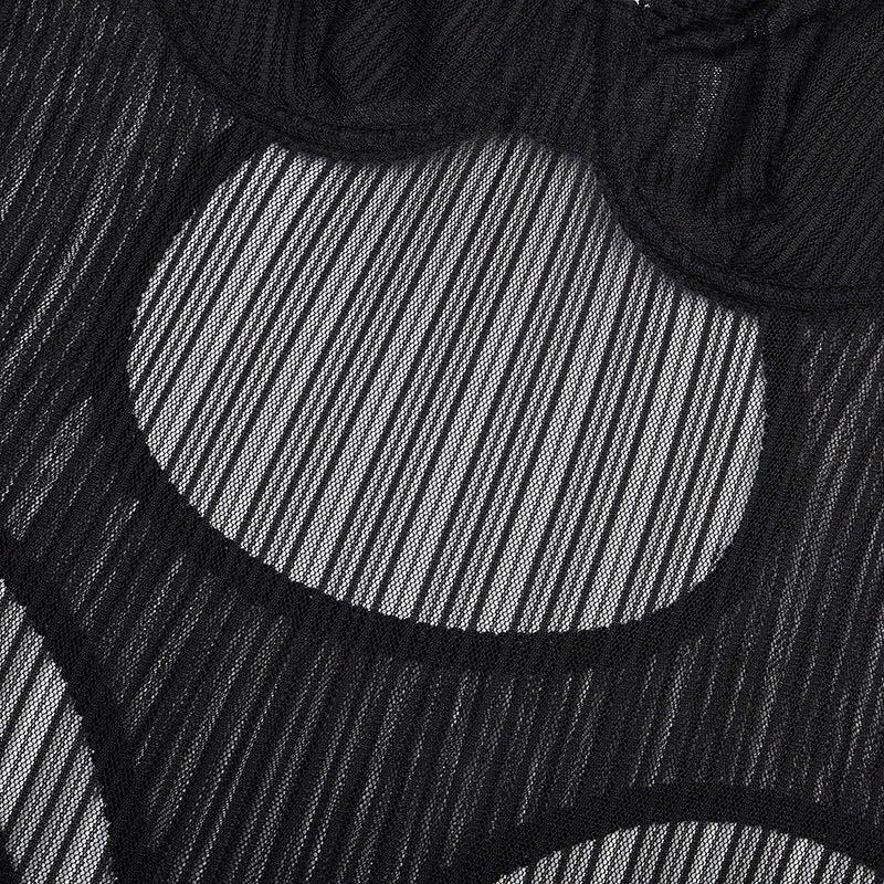 European & American Style Sheer Stripe Steel Ring Gathered Erotic Bodysuit, Easy To Remove, Model 2332.