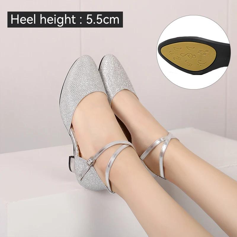Women's Latin Dance Shoes Ballroom Shiny Salsa Dance Shoes Tango Ladies Girls Comfortable Dancing Shoes for Women Heel 5.5cm