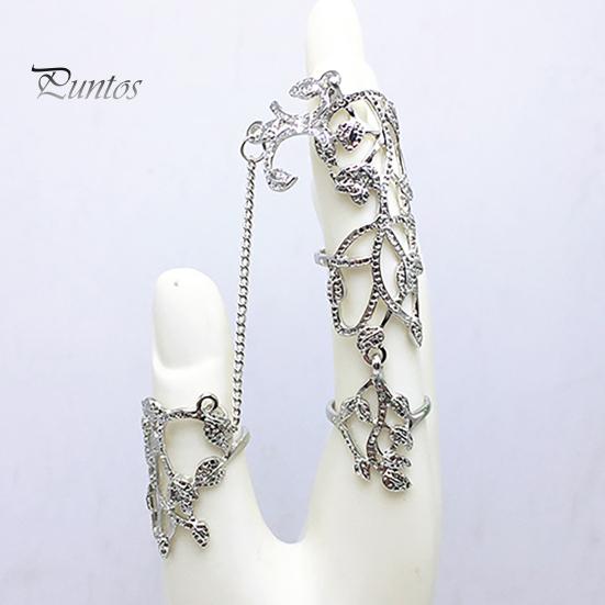 Finger Chain Ring Flower Pattern Jewelry Adjustable Women's Fashion Women Link for Wedding