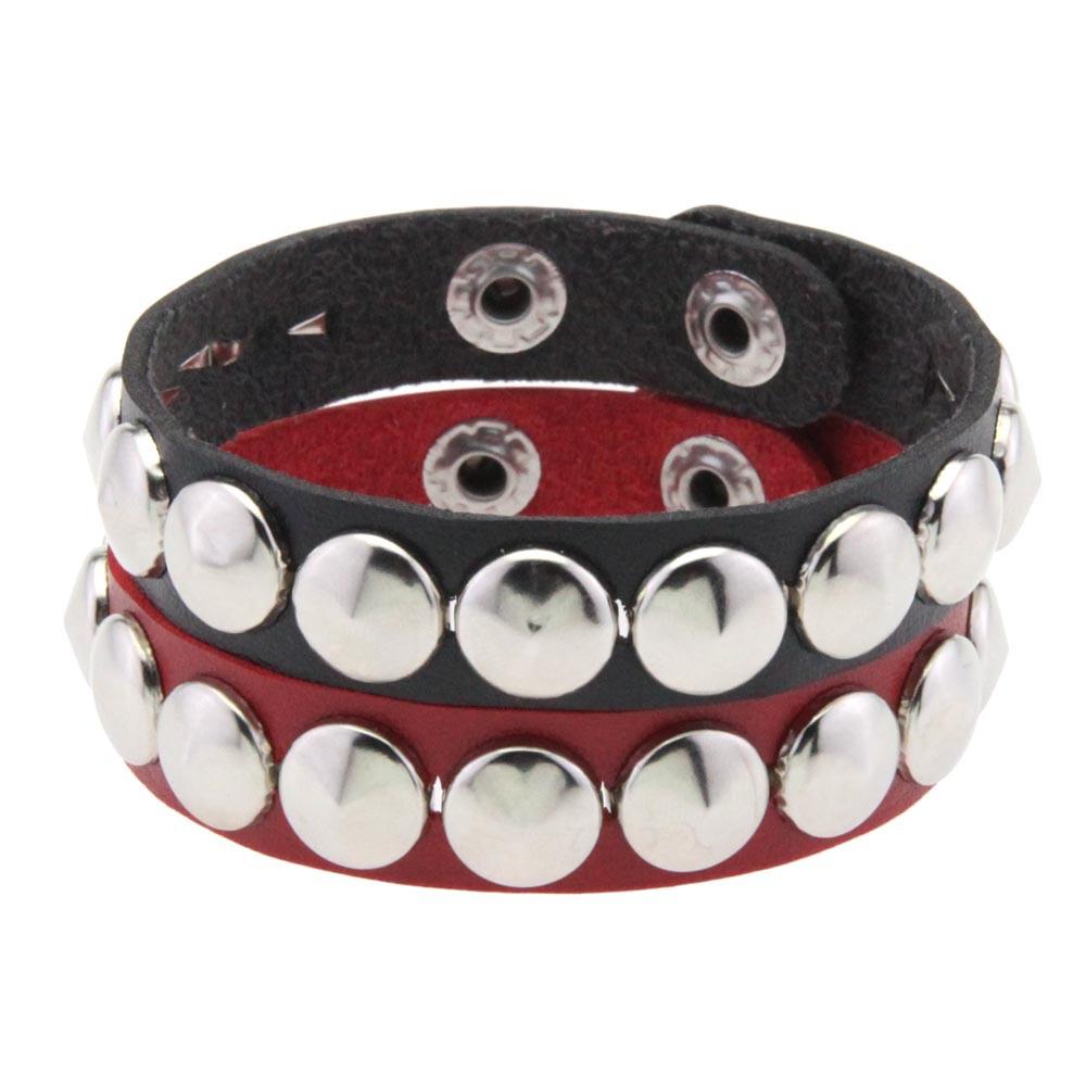 Punk Round Dome Rivet PU Leather Bracelet, Adjustable Stainless Steel Snap Wrist Cuff Unisex Gothic Rock Wristband