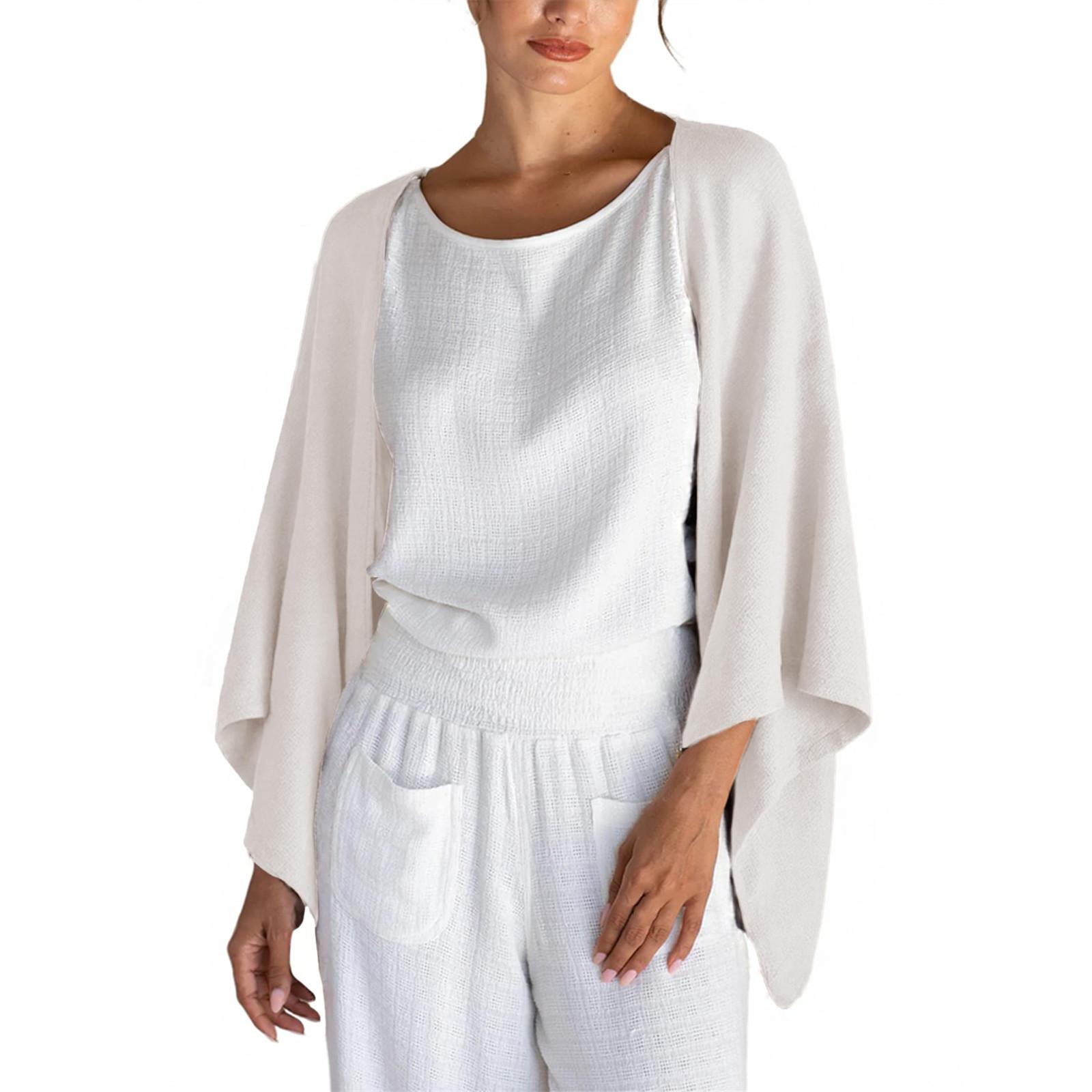 

Женский льняной кардиган с рукавом 3/4, открытый спереди, свободный, легкий S белый