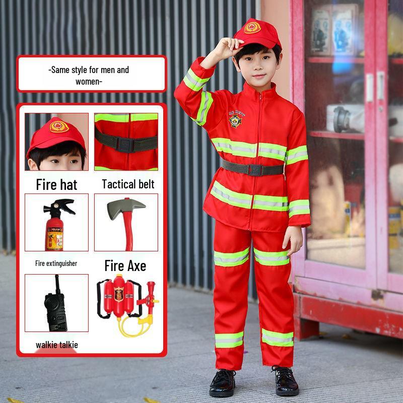 Kids' Firefighter Costume for Role-Playing, Career Experience, and Kindergarten Parent-Child Sports Meet