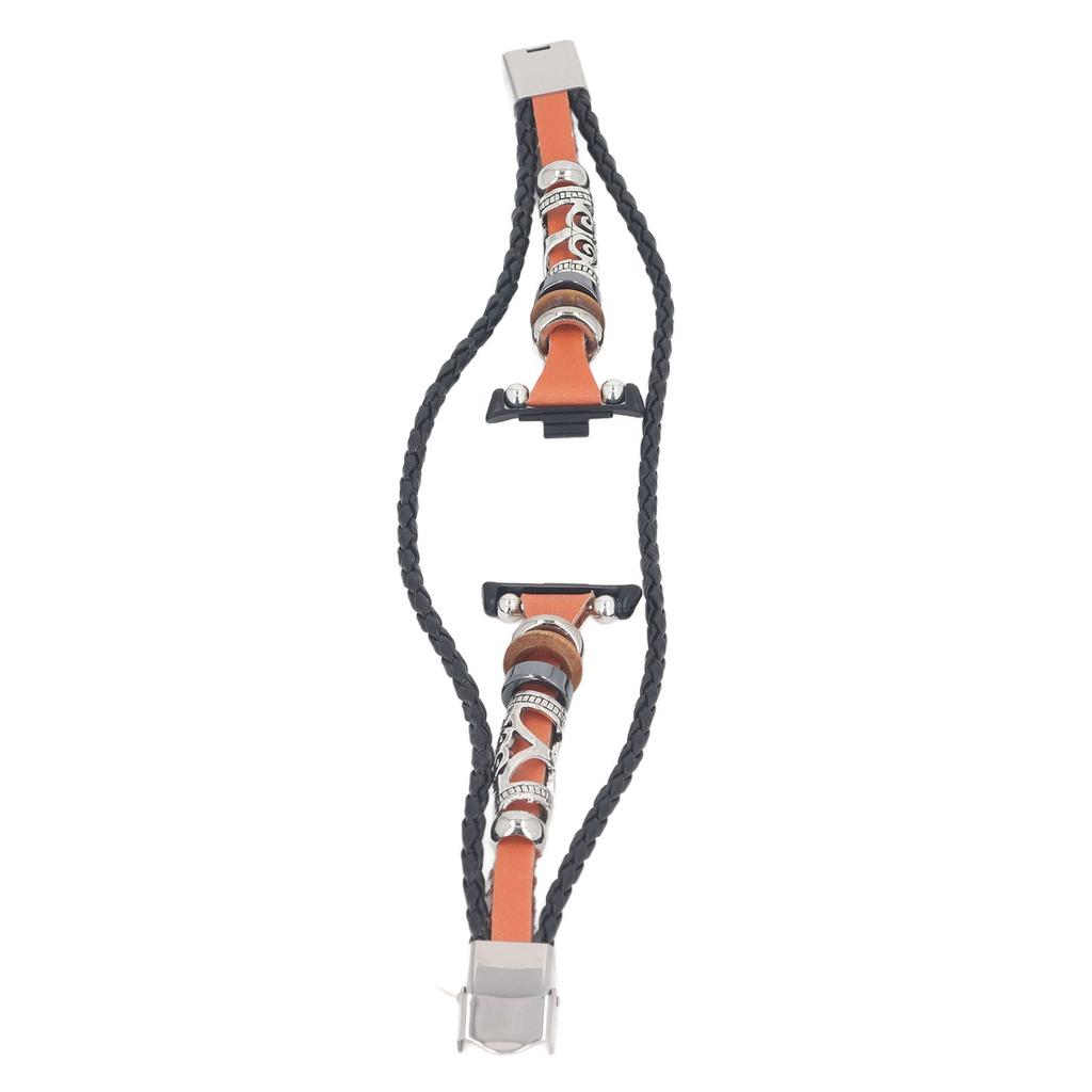 Watch Beaded Bracelet Retro Ethnic Style Faux Leather Alloy Watch Wrist Strap for Xiaomi Band 8 Pro Brown