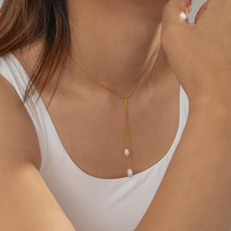 316L Stainless Steel Pearl Pendant Necklaces Foxanry Trendy Elegant Waterproof Engagement Jewelry Gifts EL0056