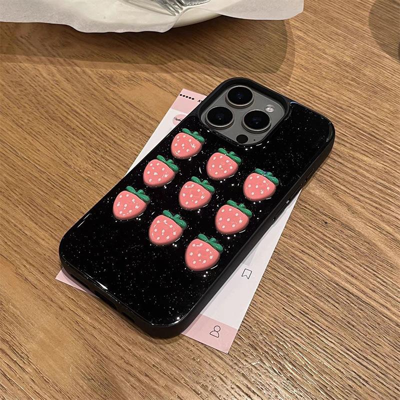 

For IPhone16promax Three-dimensional Strawberry Phone Case for Apple 15pro Transparent Glue 17 Women’s Model Anti-fall For iPhone 7/8/SE 2020