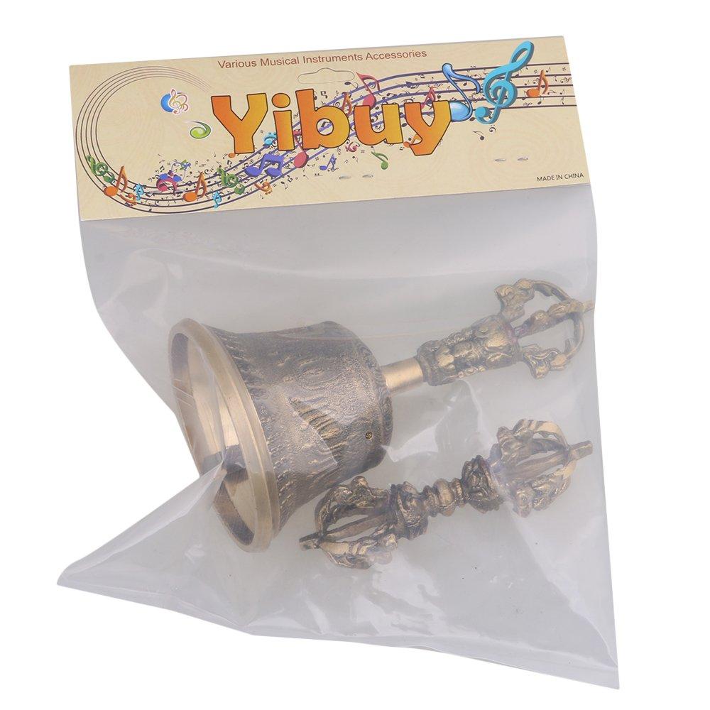 Yibuy Medium Size 78mm Diameter Golden Brass Tibetan Hand Bell for Meditation & Prayer, Bellsvara