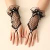 Lace Short Gloves for Women Bridal Wedding Lolita Style Mesh Hand Sleeves with Handmade Ribbon Bow And Hook Finger Glued
