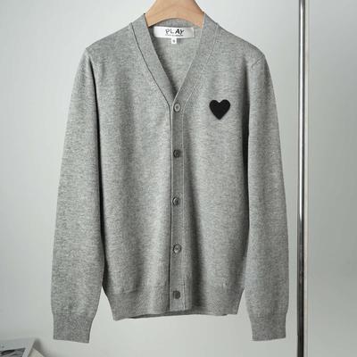 Japanese Style Black Heart V-neck Wool Cardigan with White Eyes - Casual Knit Sweater