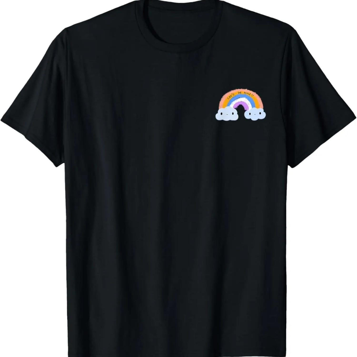 

Let s be kind!! Cute Rainbow & Smiling Clouds Graphic T-Shirt S чёрный
