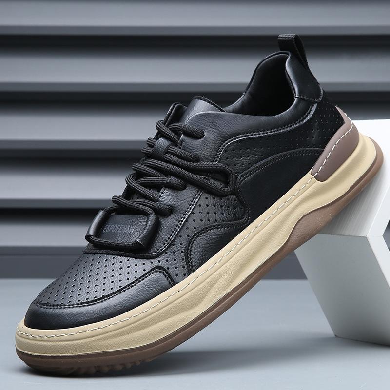 New men's shoes summer hollow soft leather breathable crooked clown shoes trend versatile casual white shoes men's board shoes