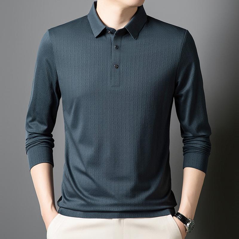 Men'S High Elastic Non-Pilling Loose Non-Ironing Slim-Fitting Mid-Lapel Polo Shirt High Quality