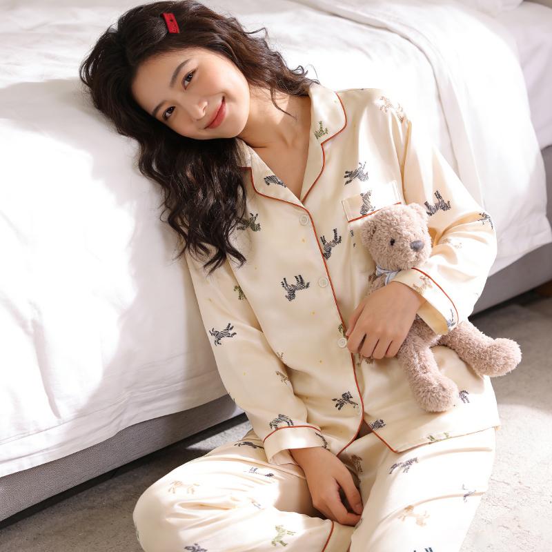 European Style Elegant Classy Trendy Female Lounges Aesthetics Horse Print Spring Summer Sleepwear for Women Sweet Pajamas