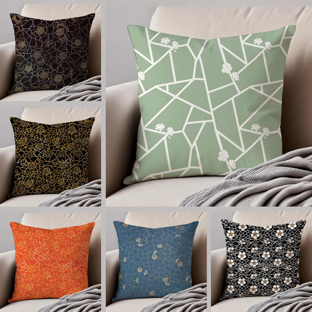 Chinese icecrack pattern with plum blossom Cushion Cover Throw Pillow Cover Hidden Button Durable Polyester Chair Cushion