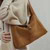 Korean Style Handheld Bucket Bag for Women, New Vintage Style Suede Leather Underarm Tote Bag